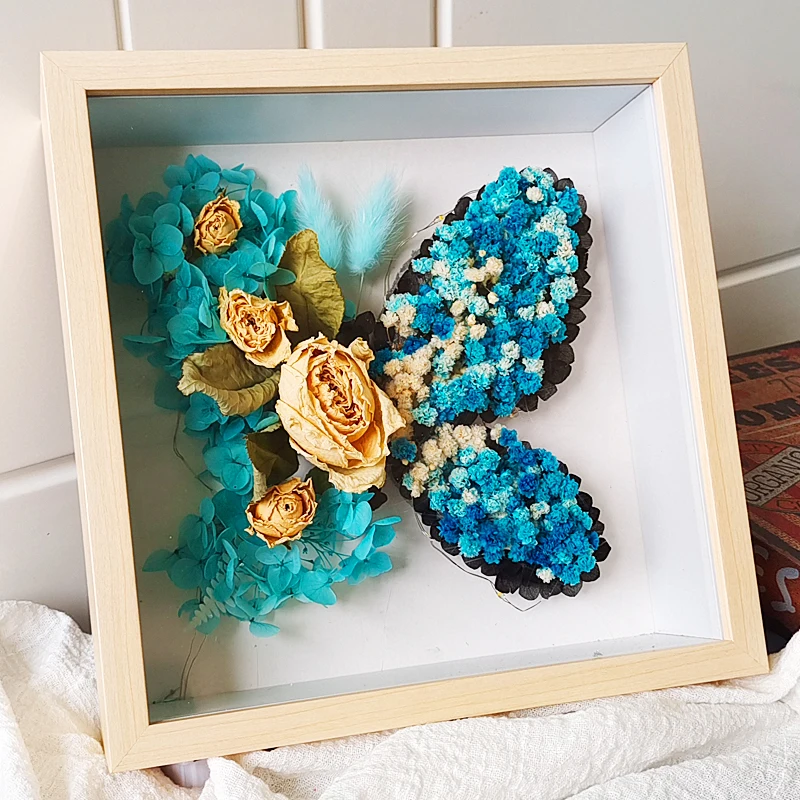 

Personalized custom handmade DIY dried flower photo frame Butterfly Love Flower eternal flower photo material birthday present.