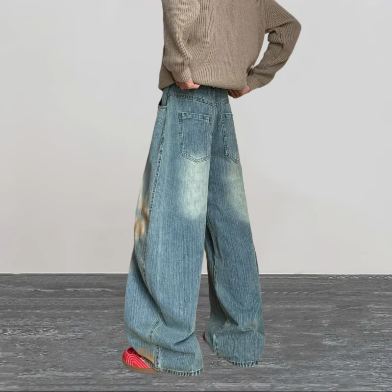 2026 Cyber Y2K Streetwear Vintage Blue Painting Baggy Jeans Pants For Men Clothing Wide Leg Gothic Denim Trousers Pantalon Homme