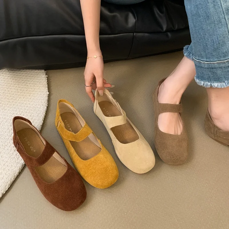 2024 Autumn Women Flats Shoes Fashion Round Toe Ladies Ballerinas Soft Flat Heels Outdoor Casual Mary Janes Leather Female Mujer