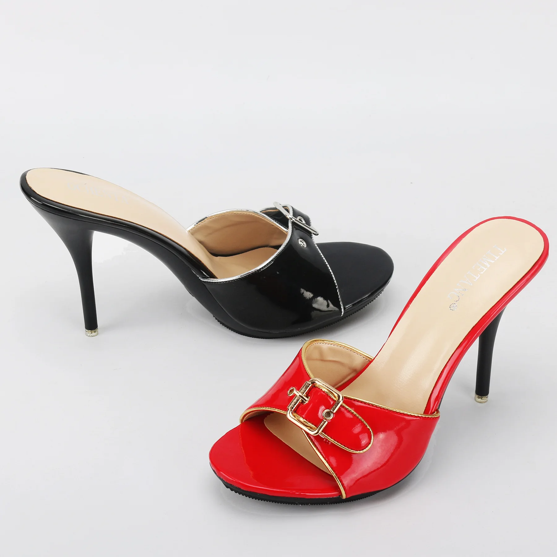 Zapatillas de verano para mujer, zapatilla con hebilla y cinturón con punta abierta, tacones altos de 11cm, zapatillas de mujer para uso diario al aire libre, sin cordones, dorado y verde