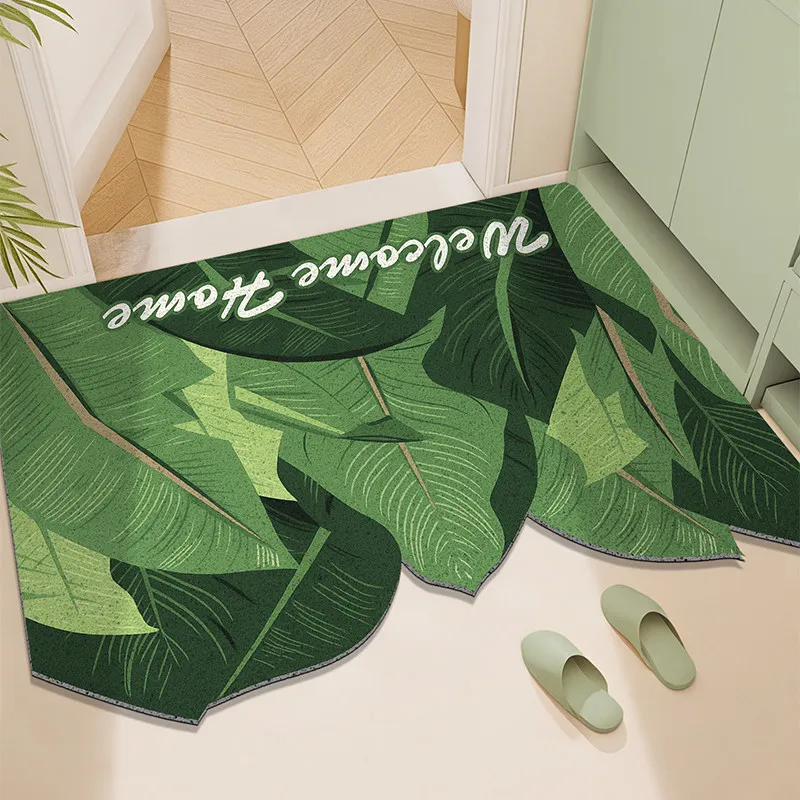 Irregular Shape Tropical Banana Leaves PVC Coil Doormat Anti Slip Entrance Door Mat Dirt Sand Trapping Shoe Scraper Floor Rug