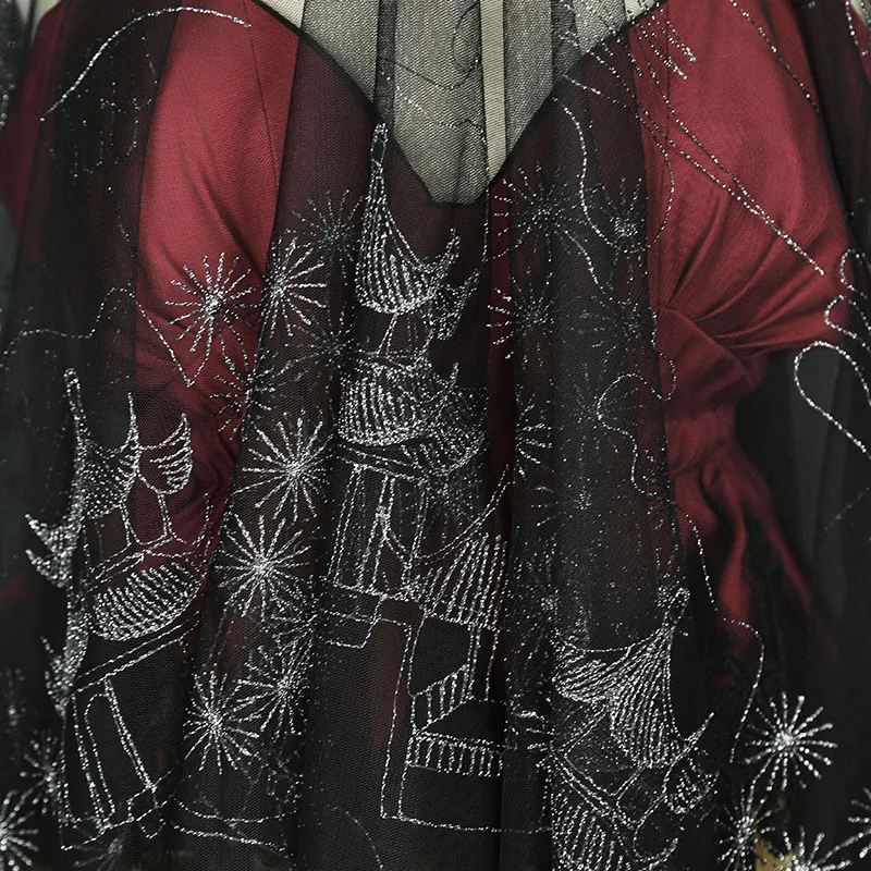 Tela bordada de malla de alambre plateada de paisaje de alta calidad, vestido DIY de diseñador negro, costura de tul, Telas Costura