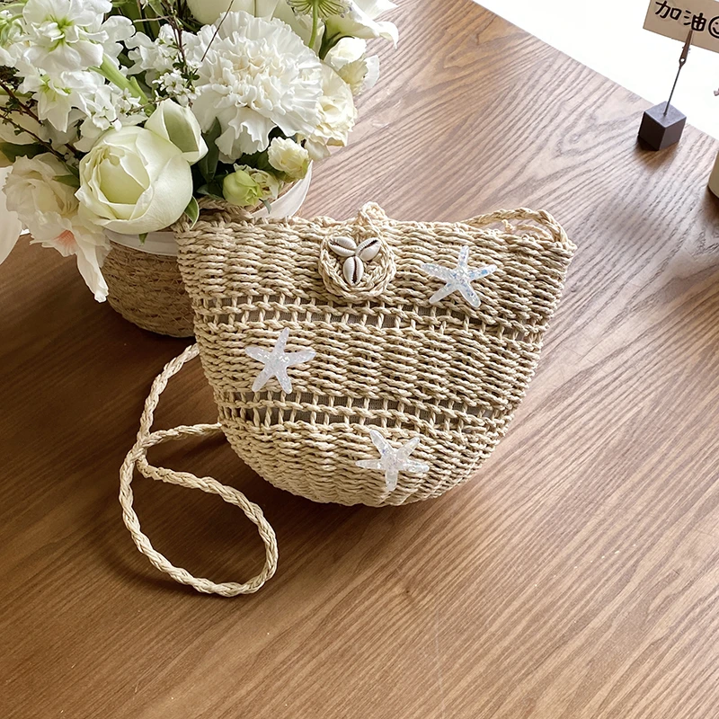 

Straw Woven Star Large Capacity Crossbody Bags Spring New Women's Bags 2025 Fashion Zipper Versatile Commuting Women's Handbag