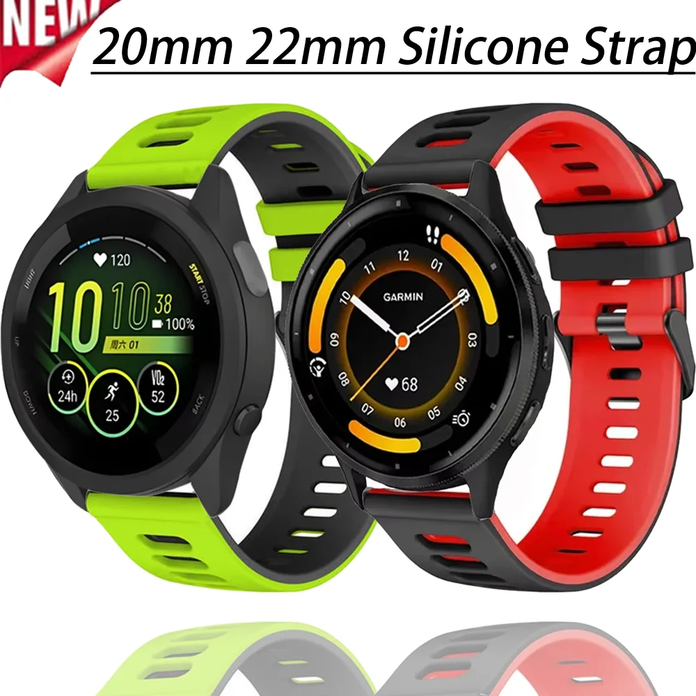 Two-color 20mm 22mm Silicone Strap For Garmin Forerunner 55 265 165 965 255 Music Bracelet Wristband Garmin Venu 3-2/Move Trend