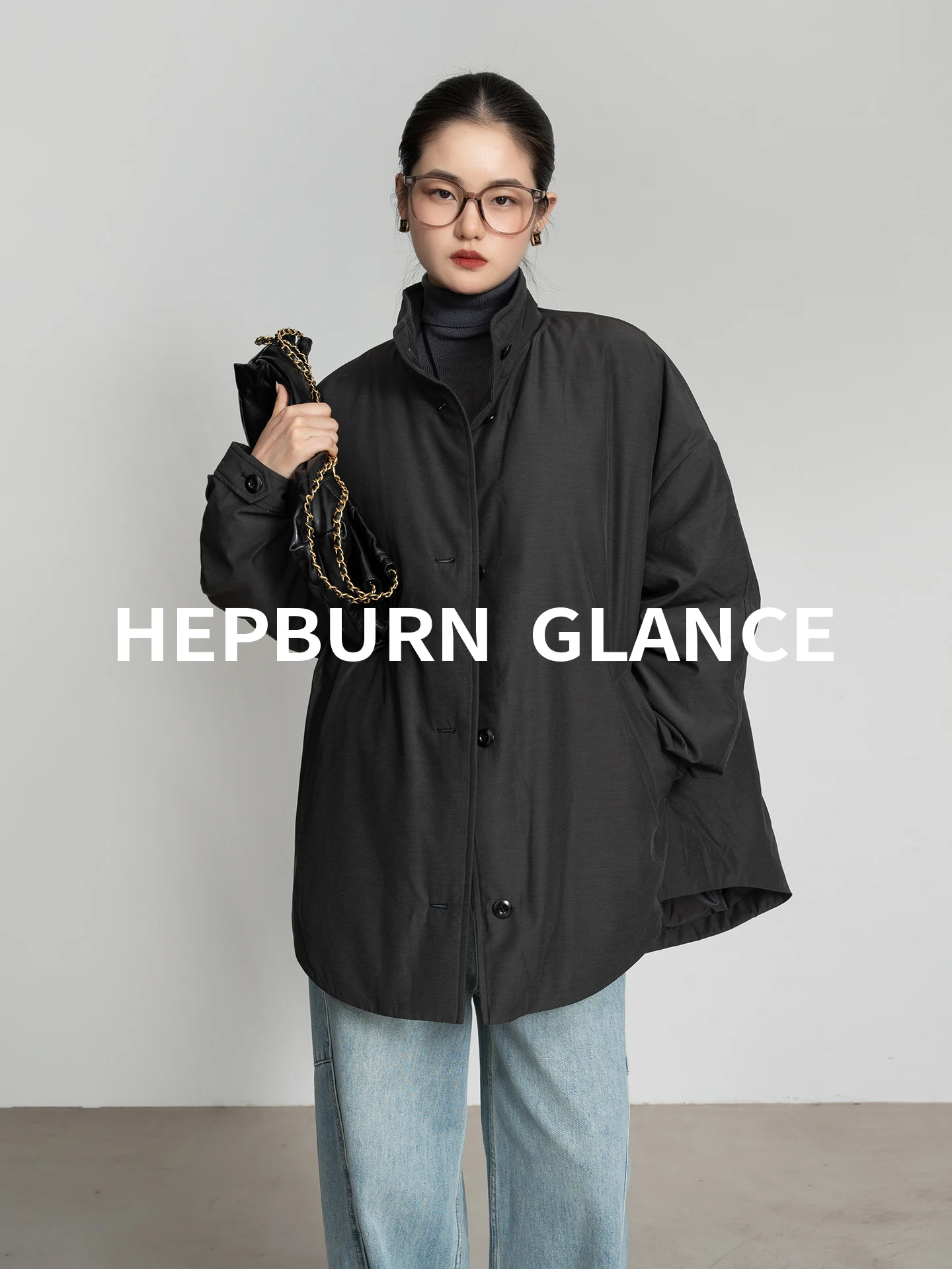 

Sli Stand Collar Goose down Jaet Women's Mid-Length Casual Loose Single Button Coat Warm Faionable Retro 90s Design