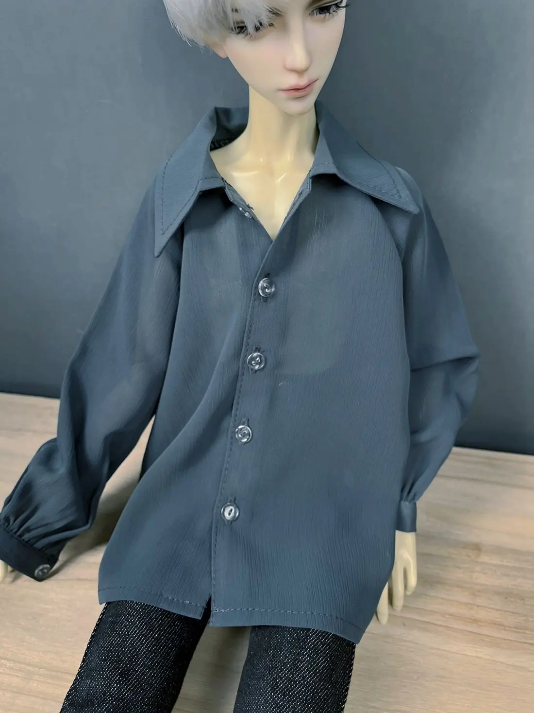 BJD doll clothes chiffon long sleeved shirt 3/4 POPO68 Uncle 73 ID75 Uncle top temperament blue gray shirt