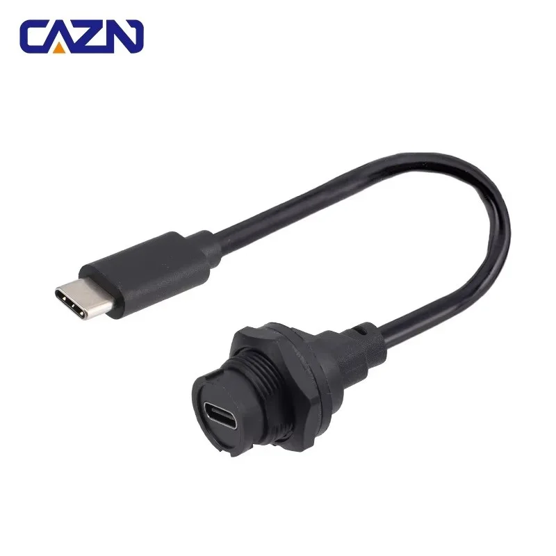 CAZN Waterproof IP67 IP68 Type C Male to Female Rear Mount Receptacle Overmolded Cable Bayonet-type Type-C 3.1 10GB