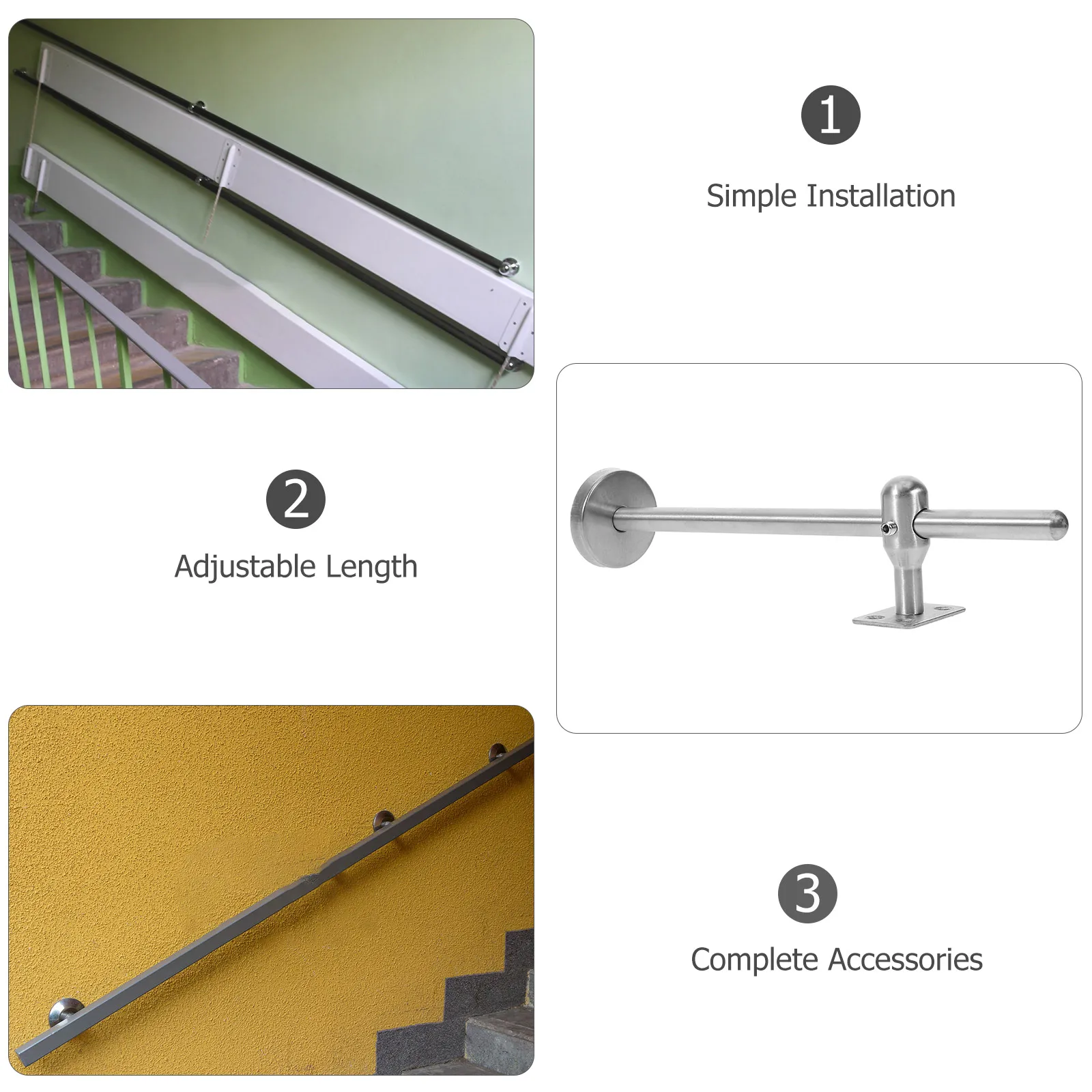

Stainless Steel Handrail Brackets 250mm Adjustable Wall Mounted Supports for Staircase Deck Railing Enhances Any