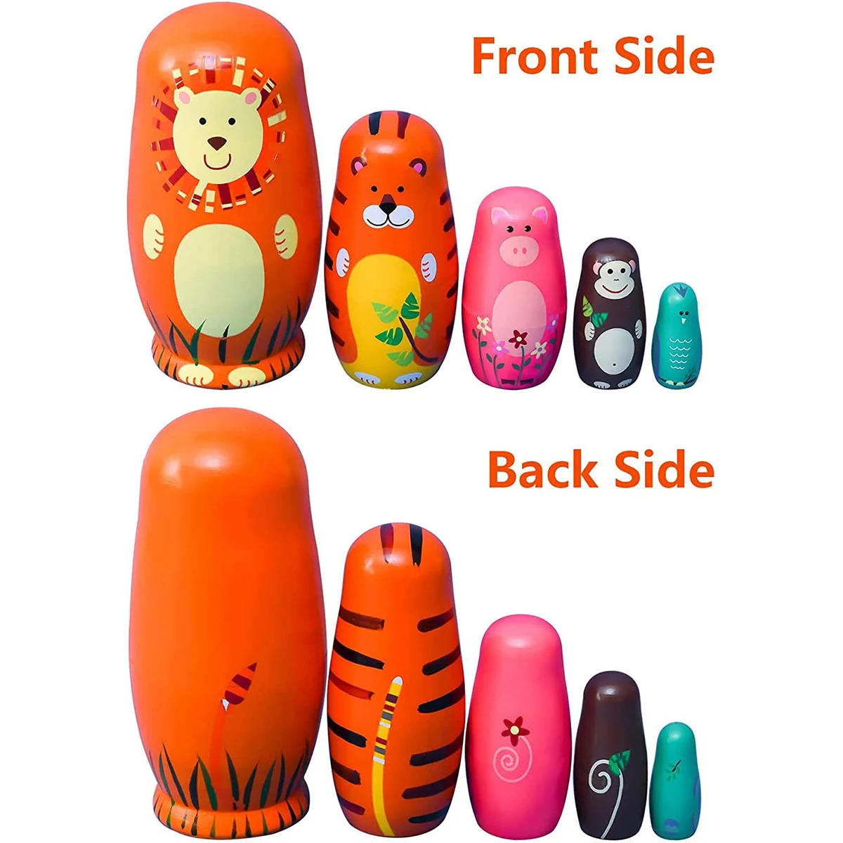 5PCS Montessori Nesting Doll Toy Handmade Wooden Russian Matryoshka Doll Toys for Girl DIY Painted Stacking Dolls Toys Gift