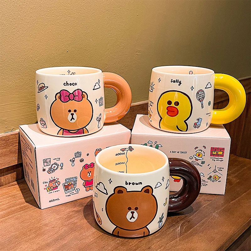 Kawaii Copo De Café De Cerâmica, Bonito Dos Desenhos Animados, Urso Marrom, Cony Choco, Linha Amigos, Periferia Adorável, Copo De Água, Presentes, 480ml