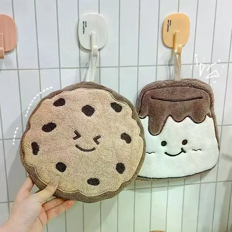 Cartoon Cookies Coral Fleece Hand Towel Bathroom Quick Drying Absorbent Hanging Towel Cleaning Wipe Handkerchief For Kitchen