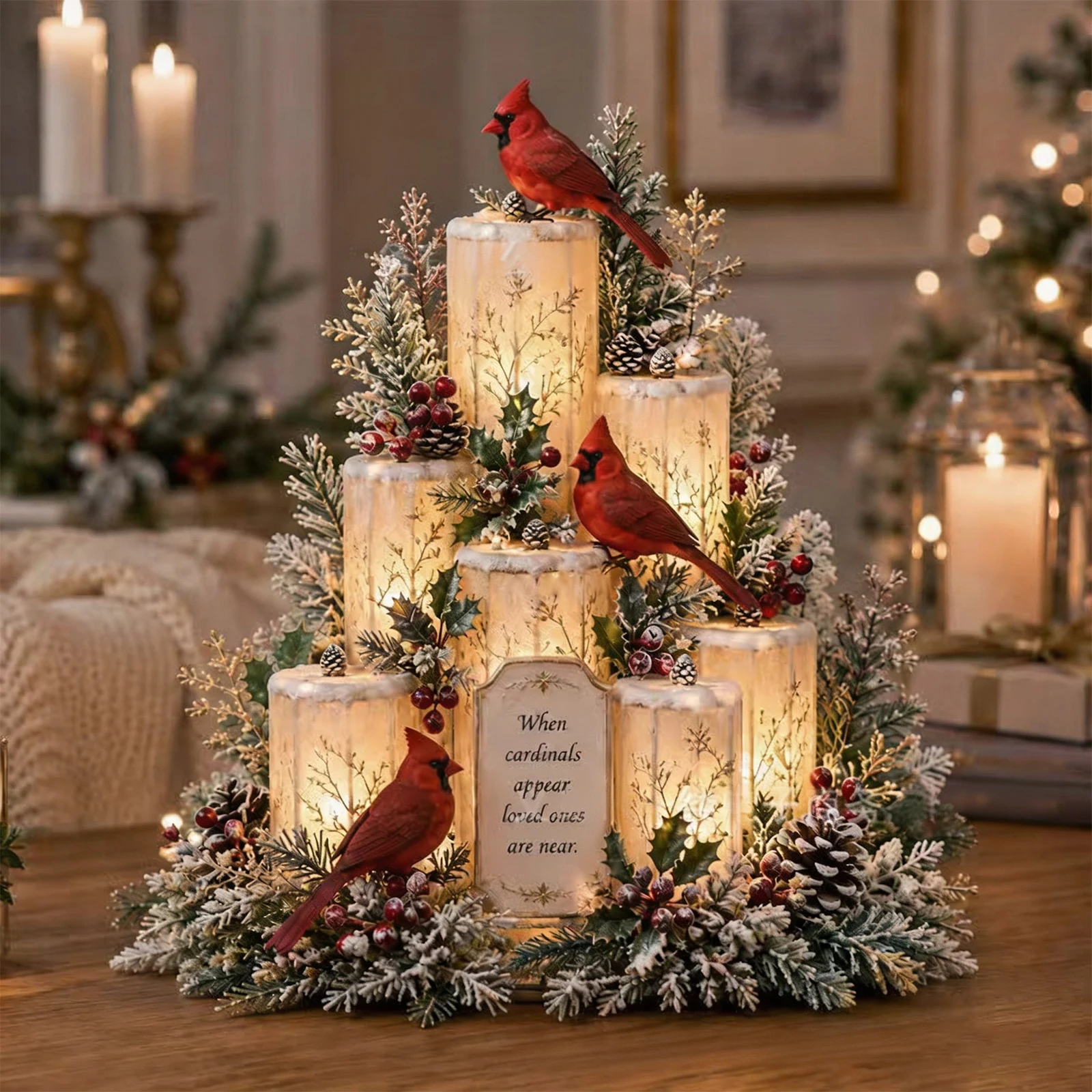 LED Warm Glow Cardinal Figurine Bird Statue Memorial Sympathy Gift for Mom Grandma Bird Lover Shelf