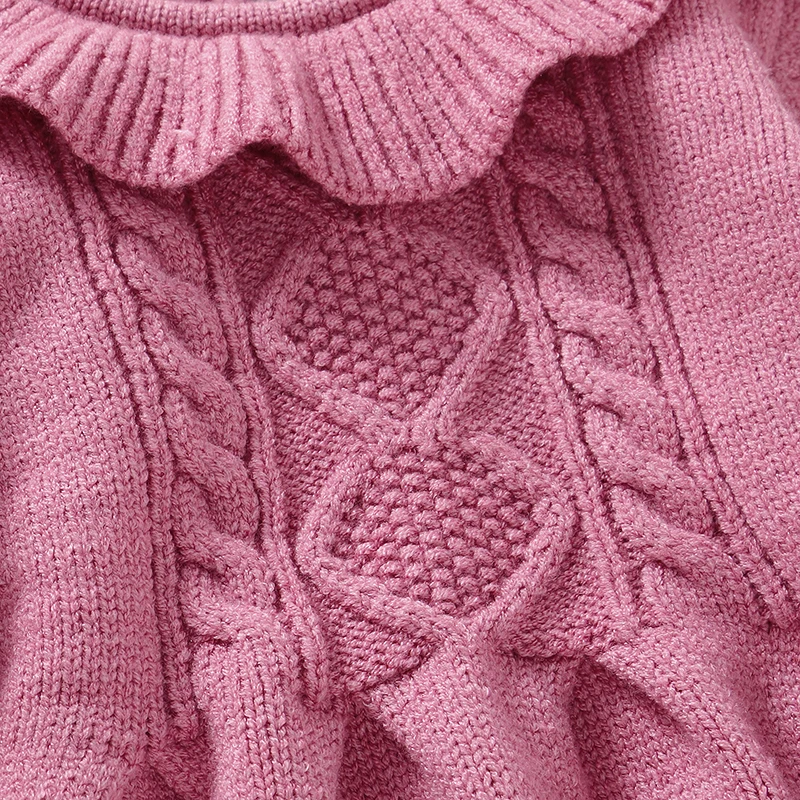 Solid Color Doll Collar Long Sleeve Baby Girls Knee-length Dresses Knitted Acrylic 6-36 Months Infant Soft Princess Skirts