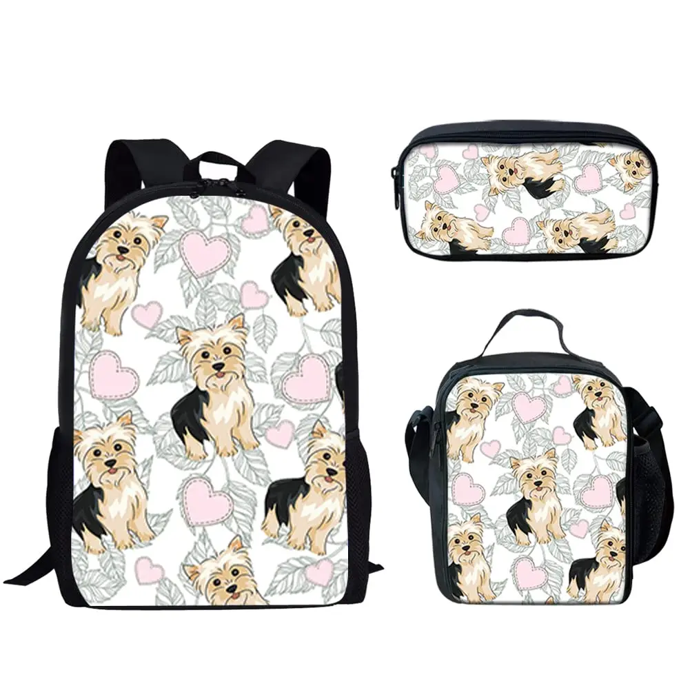 Cute Dog Spaniel Floral Designer 3Pcs/Set School Bags Teenager Boys Casual Backpack Shoulder Bag Pencil Case Lightweight Bag