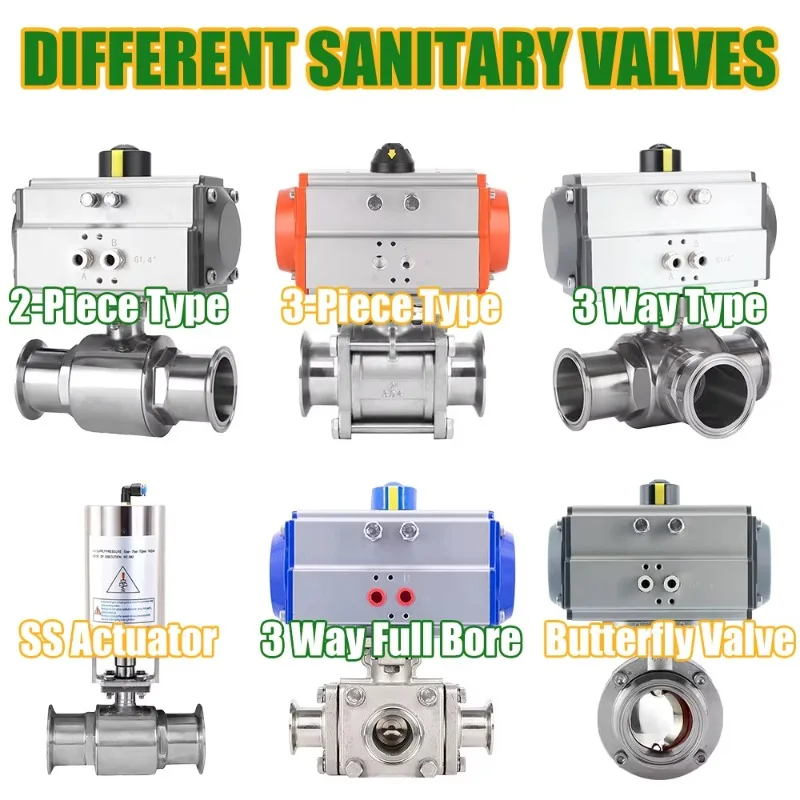 Sanitary Stainless Steel SS304 Pneumatic Actuator 3pc Ball Valve With Tri Clamp Fittings Pneumatic Sanitary Ball Valve