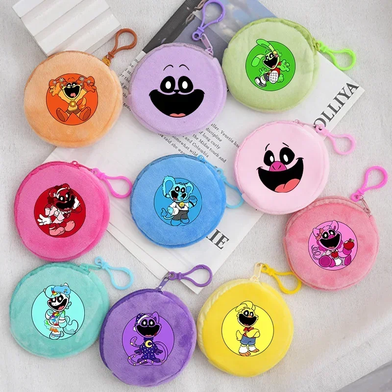 Smiling Critters Kids Plush Coin Purse Catnap Bear Round Mini Wallet Cartoon Anime Zipper Purse Boys Girls Money Bags Child Gift