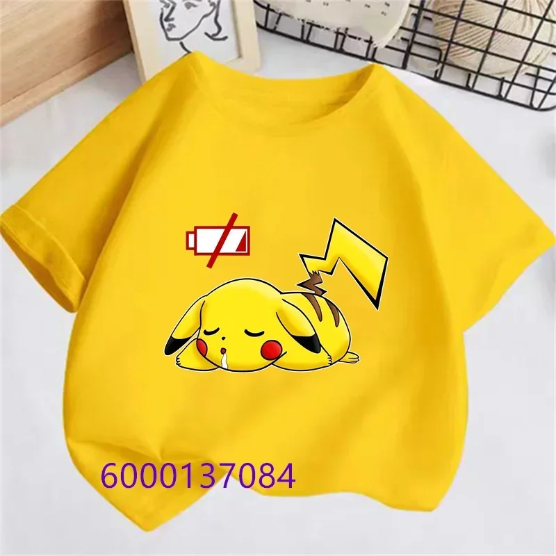 Cartoon Pokemon Clothing Pikachu Printed T-shirt+Shorts for Boys and Girl Creative Cartoon Comfortable Baby Crewneck Top T-shirt