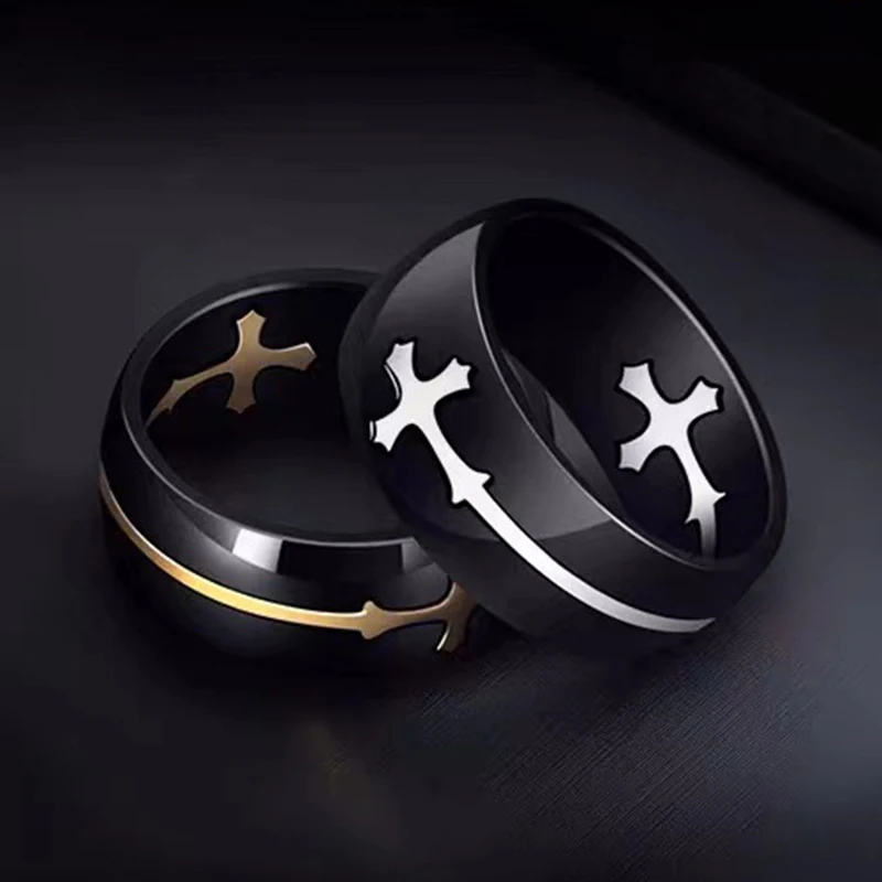 Gold Silver Color Cross Ring for Women Men Black Stainless Steel Cool Ring Male Casual Charm Jewelry Wedding Band Separable Ring