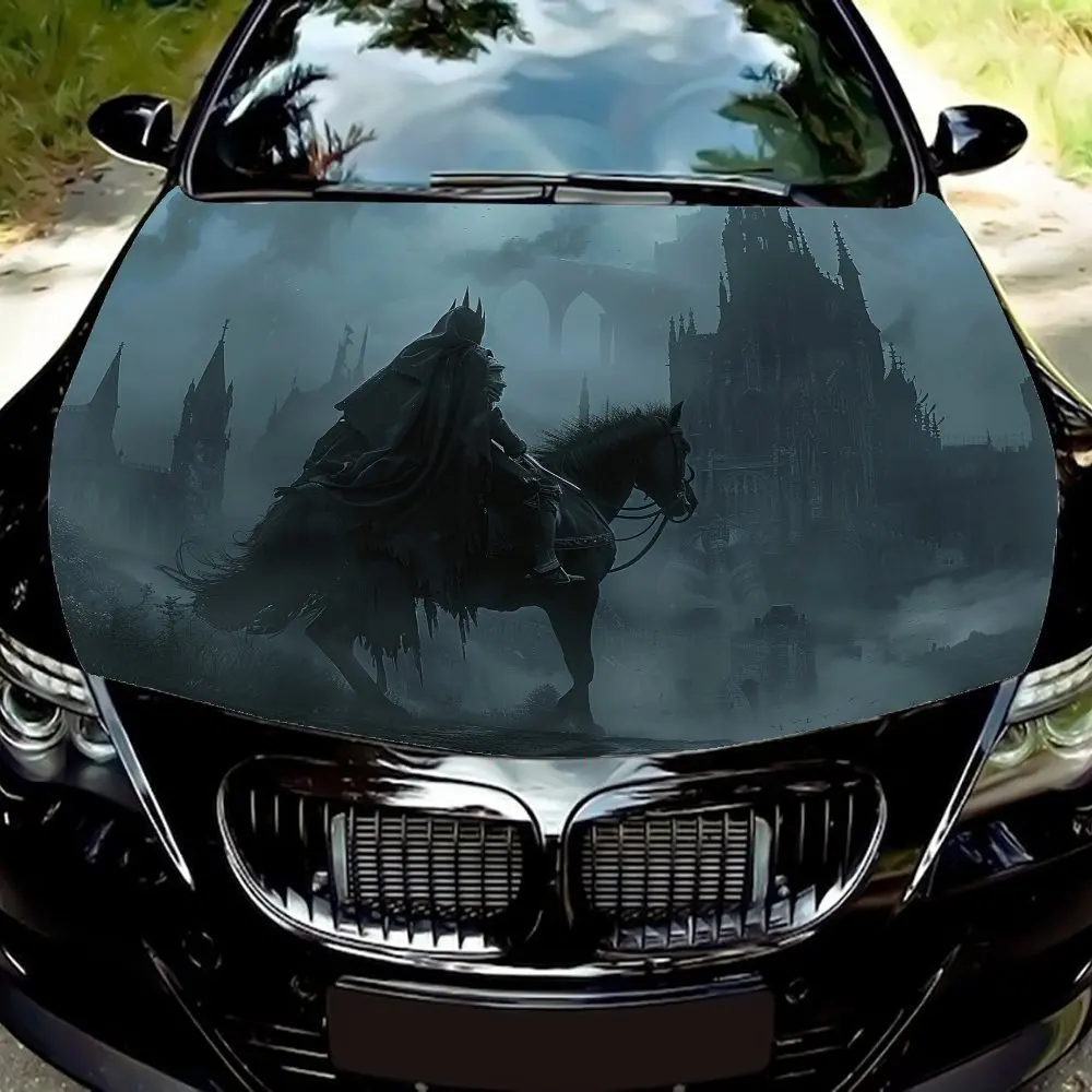 

The Dark Knight On Horseback Car Hood Decal Sticker - Durable Vinyl Wrap For Most Vehicles, Protective Engine Hood Film, Automot