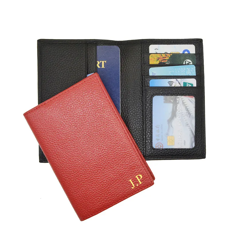 Free Custom Letters Genuine Cow Leather Passport Holder Composite Soft Cover For The Passport Case with Flight Ticket Pocket