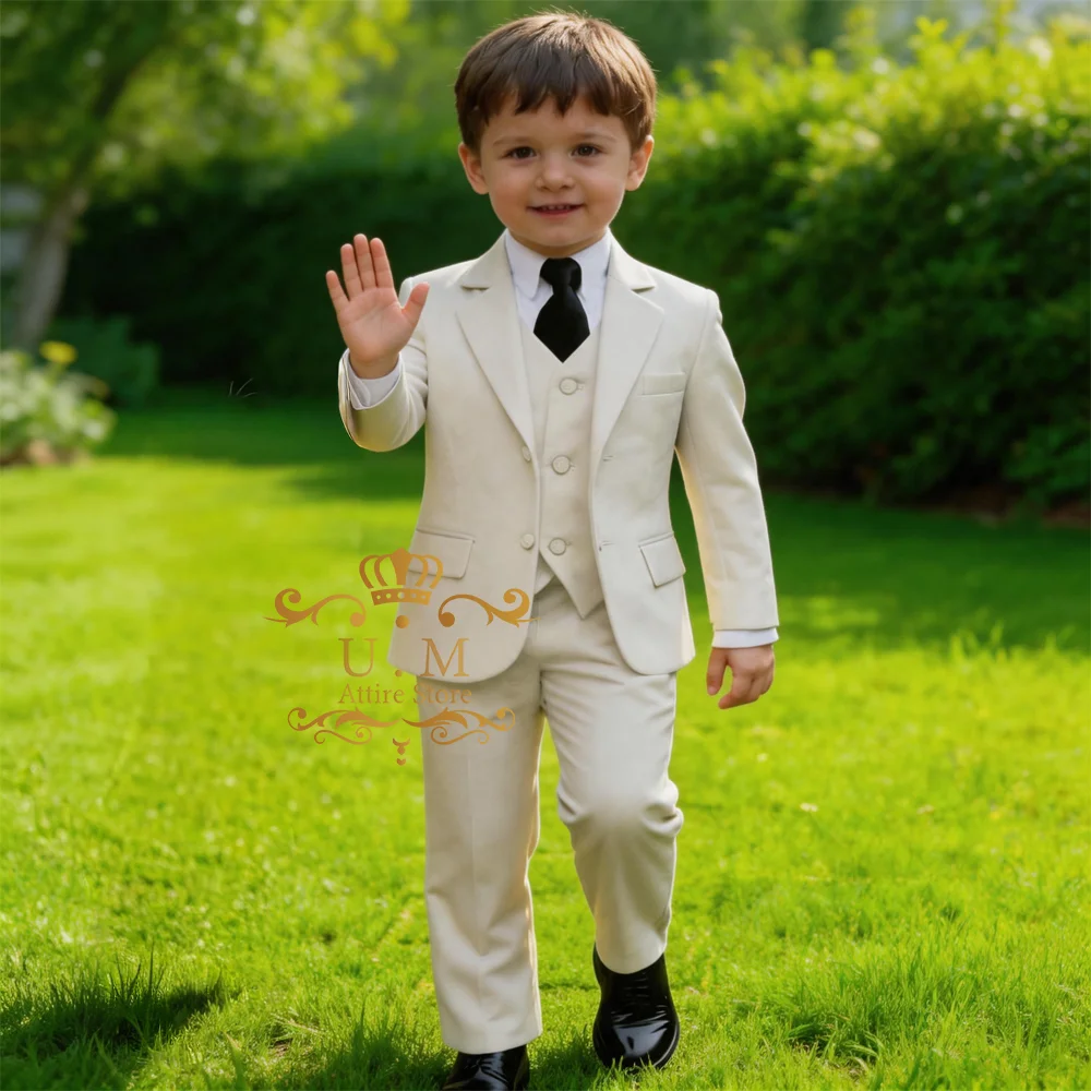 Children's Ivory 3-piece suit set formal jacket vest pants custom-made slim-fit clothes for Toddler school prom wedding boys