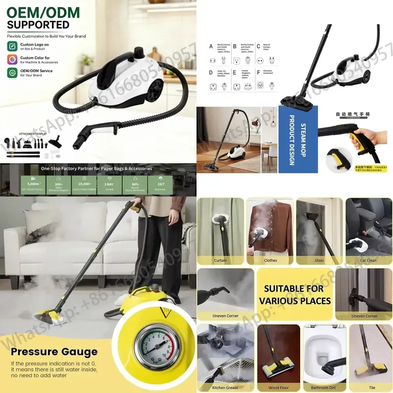 High Power Portable Steam Cleaner 5 Bar Pressure, Multi-Nozzle Accessories, Multi-Surface Steam Mop 2000W 2L Water