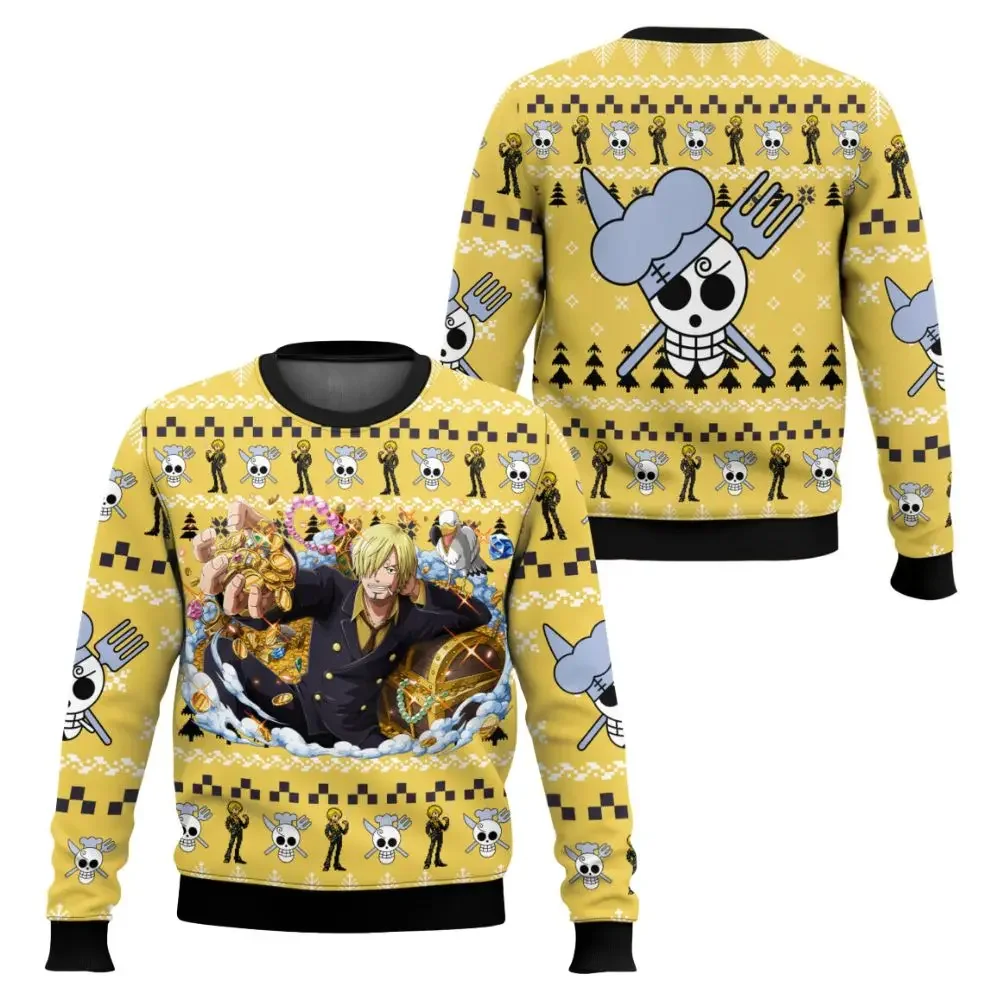 Autumn Winter Men's Crew Neck One Piece Vinsmoke Sanji Anime Ugly Christmas Sweatshirt Soft Comfy Stylish Pullover Tracksuit
