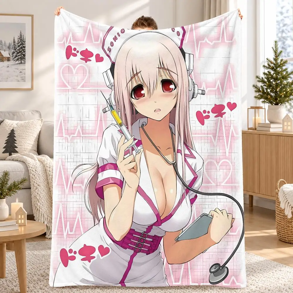 Character Super Sonico Throw Pet Flannel Blanket Throw Blanket for Living Room Bedroom Bed Sofa Picnic Cover kids