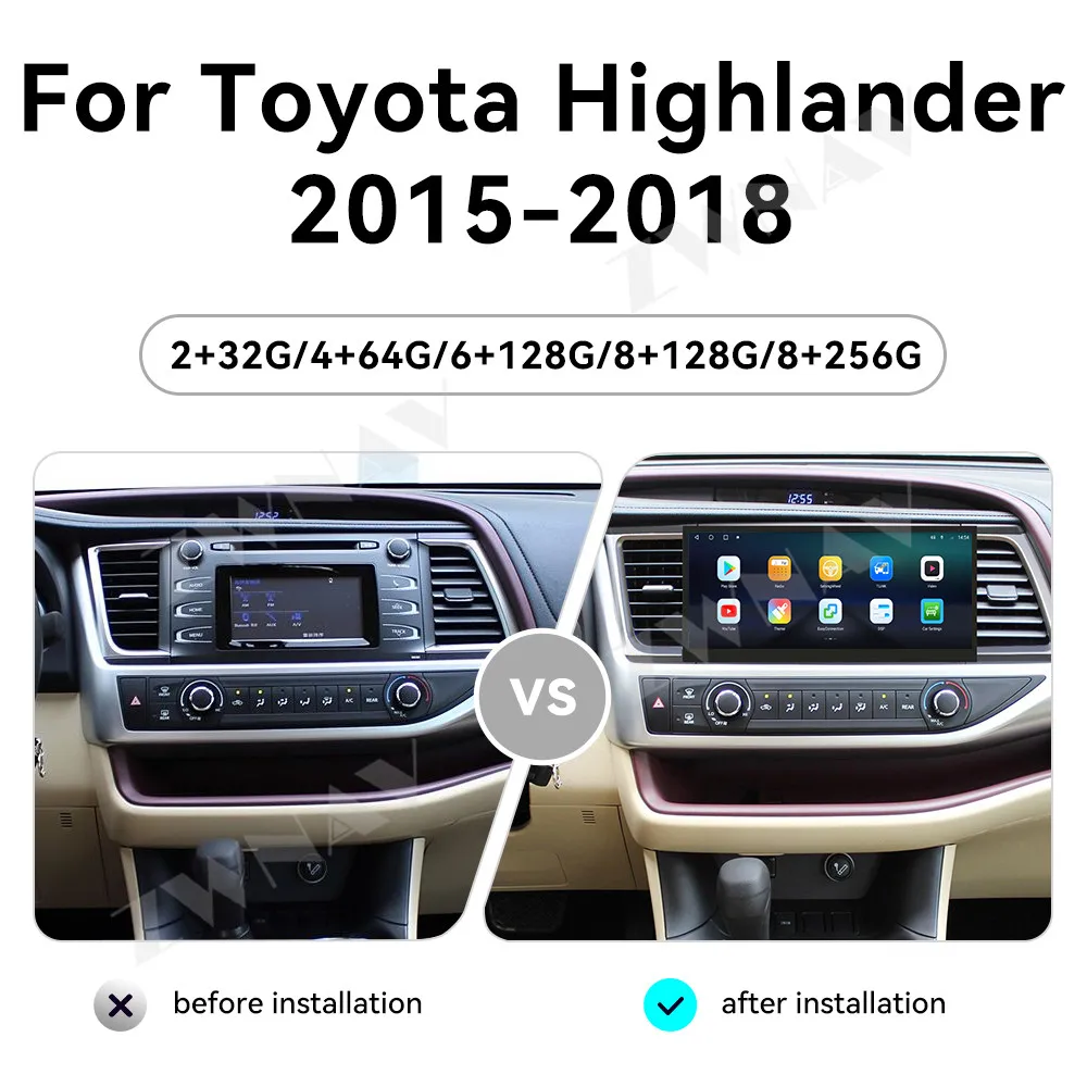 

For Toyota Highlander 2015-2018 Android 14 Car Radio 12.3' Screen Navigation Device Wireless GPS Stereo Multimedia Player