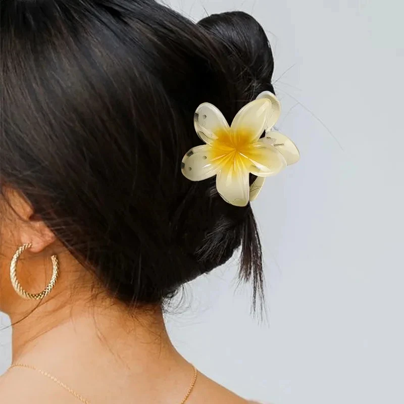 Gradient 8cm Large Flower Acrylic Hair Clip for Women Sweet Hairpins Hair Claws Crab Clamp Barrettes Hawaiian Hair Accessories