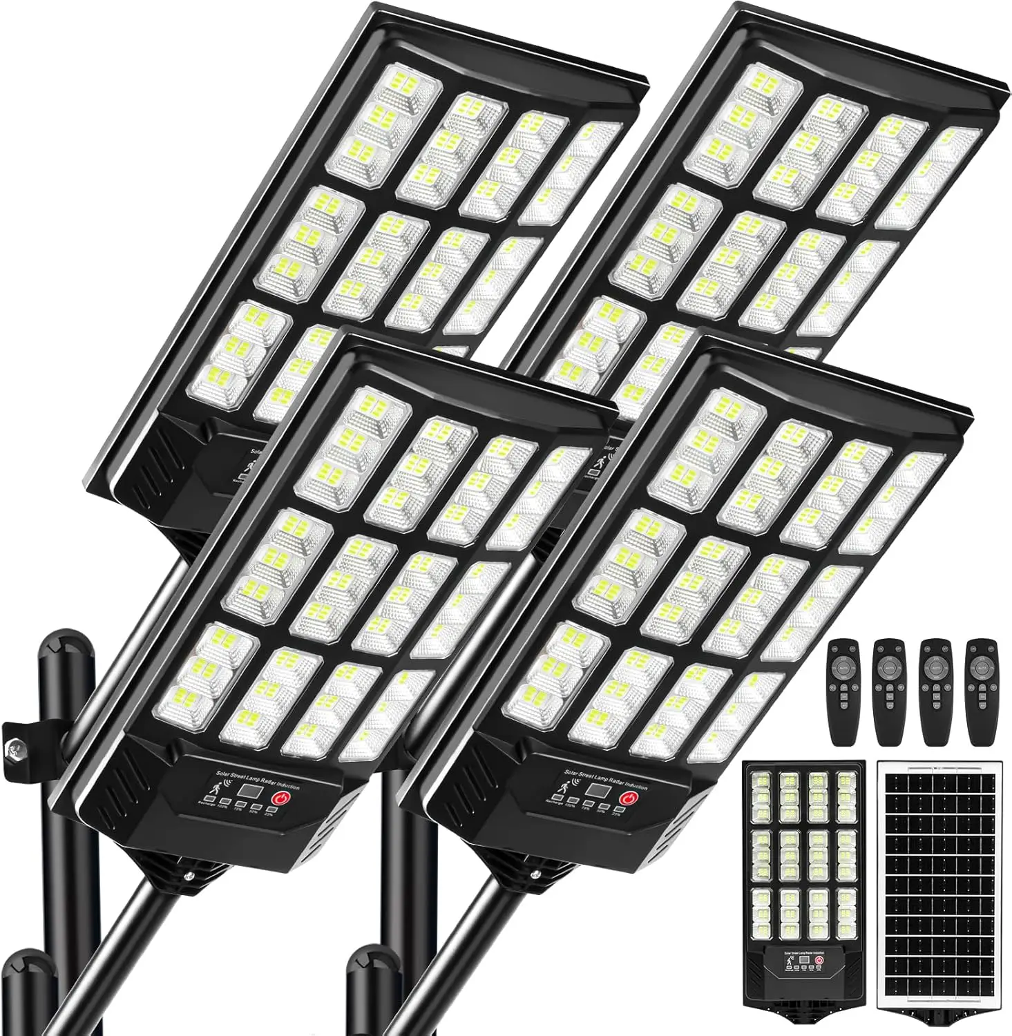 

Комплект из 4 солнечных уличных фонарей, наружный прожектор с датчиком движения, от сумерения до рассвета, водонепроницаемость IP66, пульт дистанционного управления, регулировка яркости 6500K