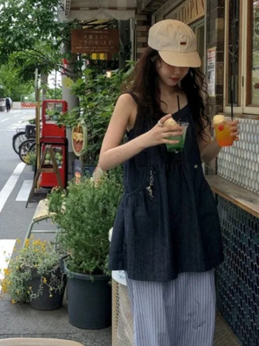 Korean Sle ort Denim Overalls Women's Faionable Summer Dr Vest Dr No Brand Commute Sle 00% Other Material - Image 3