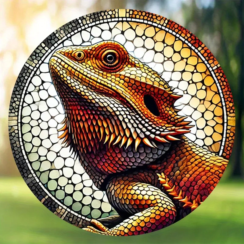 1pc, Australian Bearded Dragon Lizard Vintage Art, 8-Inch Round Aluminum Sign, Frameless Contemporary Wall Hanging Decor, Ideal