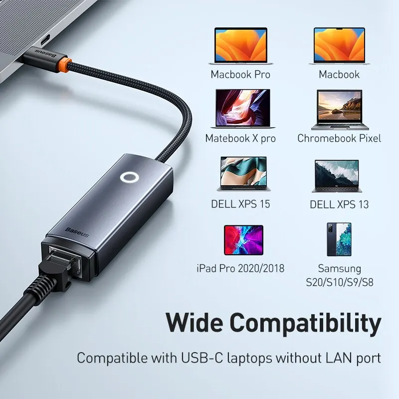 Bas192.- Adaptateur USB C vers Ethernet, en aluminium, pour ordinateur portable MacPlePro 1000/100Mbps, Lan RJ45, carte réseau