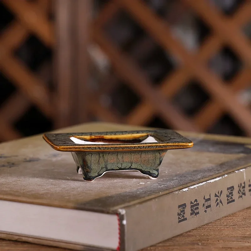 Colorful Glazed Rectangle Bonsai Pot, Ceramic Flower Vase, Chinese Bongrace Shape, Garden Table, Home Decoration