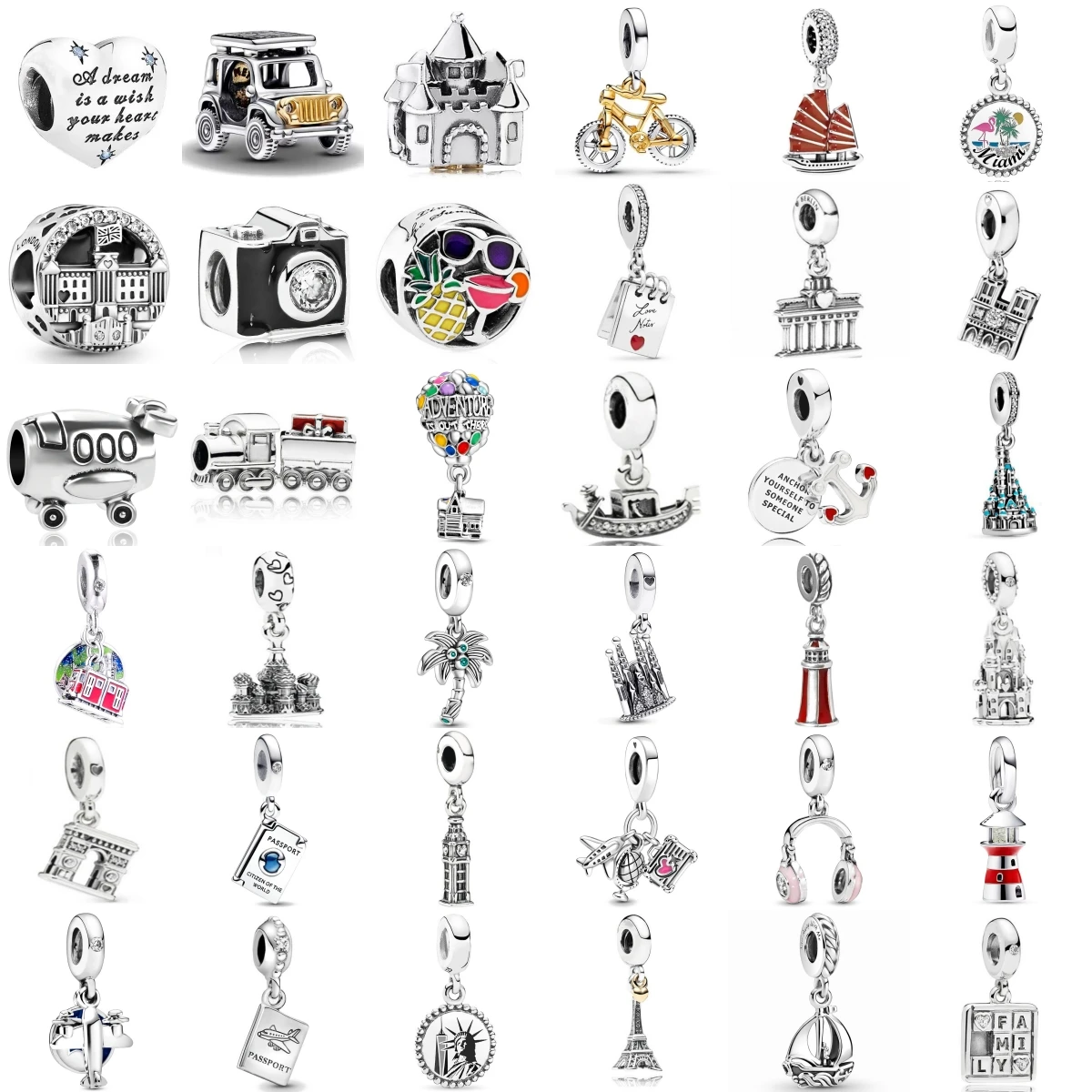 The New 925 Sterling Silver Camera Sailing Castle Travel Collection Charms Women Jewelry With Original Bracelet Accessories