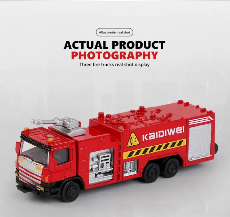 Kaidiwei Alloy Fire Truck Toy Car Set Diecast Model Alloy Firefighter Toy Simulation Rescue Ladder Engine Vehicle Christmas Gift