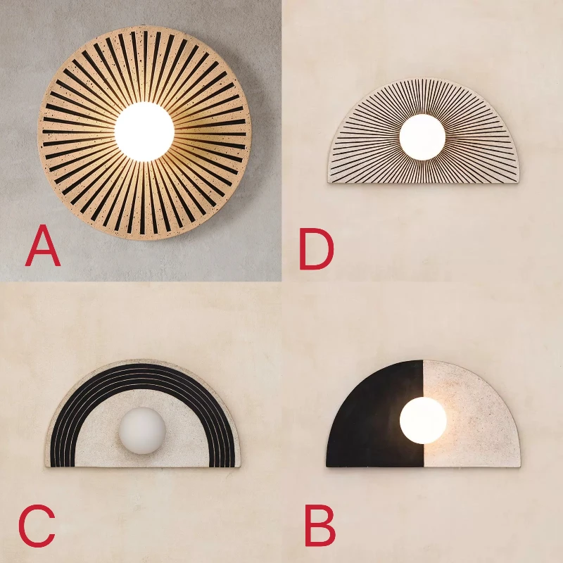 

Nordic Wall Lamp Japanese Style Living Room Background Wall Decoration Maison Personality Retro Fan-shaped Round Bedside Light