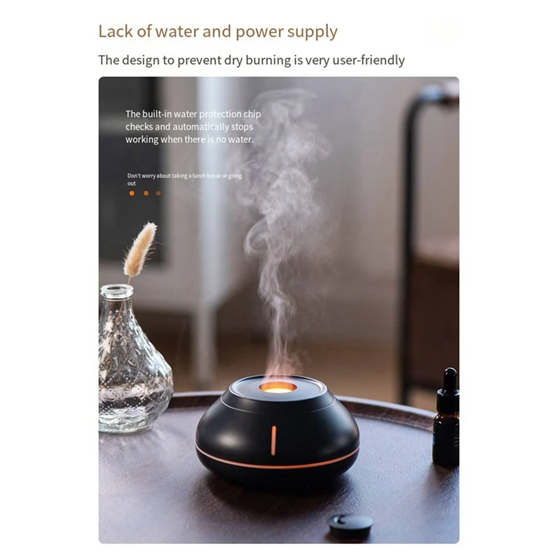 ใหม่เปลวไฟสีสันสดใสเครื่องอโรมาเดสก์ท็อป Air Humidifier Home Diffuser น้ํามันหอมระเหยเครื่องใช้งานง่าย,สีดํา