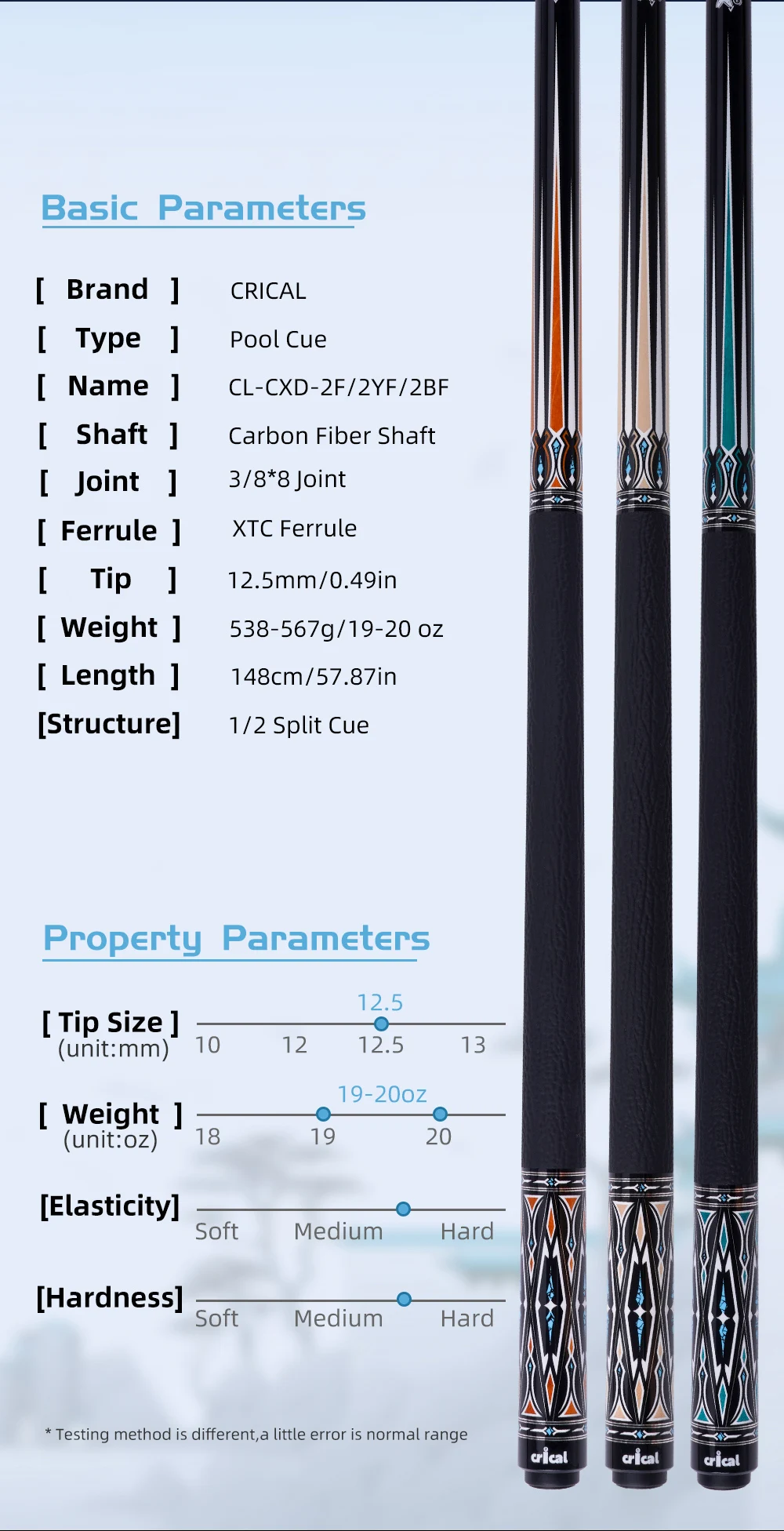 Poolqueue mit Carbonfaser-Schaft, geringer Ablenkung, Lederummantelung, 58 Zoll, 12,5 mm Spitze, 3/8x8 Verbindung, CL-CXD 8/9 Ball, CRICAL – Detail 3