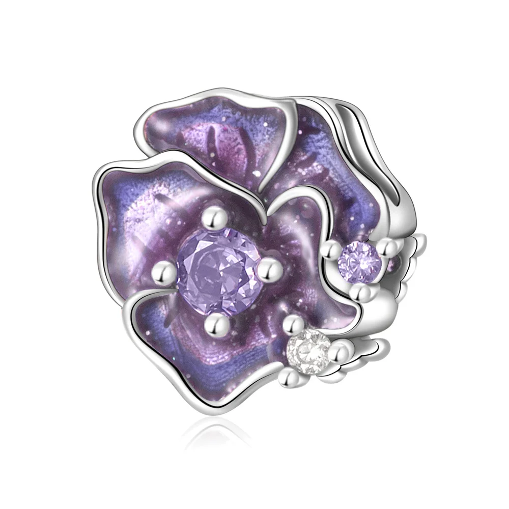 Pan Charms Original Purple Flower Charm Bracelet Pendant Jewelry
