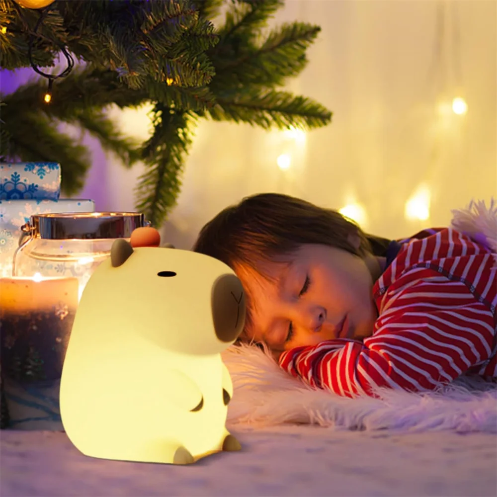 Lampu malam silikon lucu Capybara hadiah anak-anak lampu tidur samping tempat tidur sentuh hewan isi ulang USB