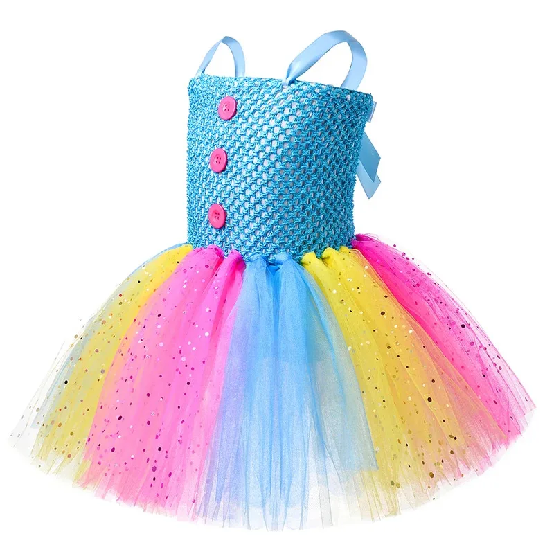 Sparkly Circus Clown Costumes for Girls Halloween Christmas Tutu Dress for Kids Joker Fancy Outfit Twinkle Circus Show Clothes