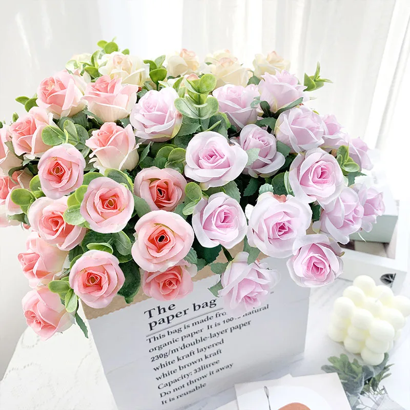 Simulated Flower 5-Pronged Eucalyptus Rose Artificial Flower Decoration Bouquet Of Flowers Rural Small Fresh Wedding Decoration