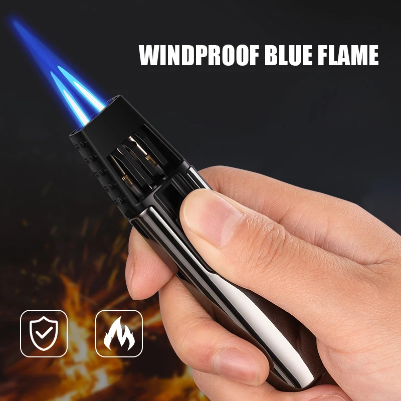 Double Fire Strong Blue Jet Lighter, Adjustable Flame Size, Windproof High Temperature Ignition Tools