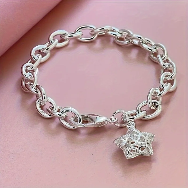 Charms-Armband aus 925er Sterlingsilber mit Sternen-Kettenverschluss für Damen und Herren, im angesagten Y2K-Stil, modisches Geschenk, vielseitiger Street-Schmuck