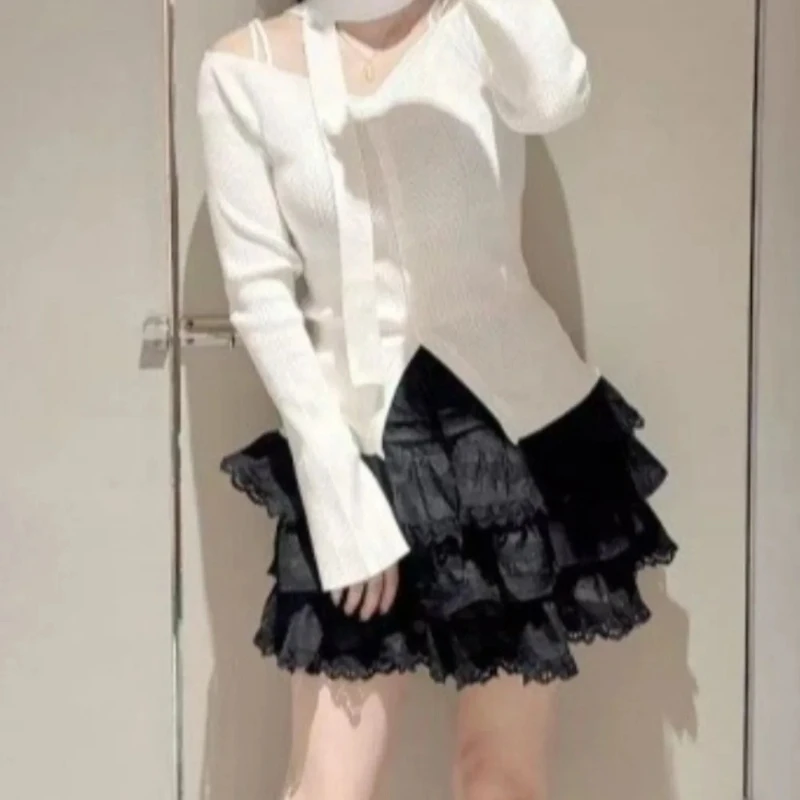 

High Waist Ballet Sweet Ruffles Faldas Gentle Preppy Style Sweet New Skirt Japan Cake Short All-match Slim Cute Skirts