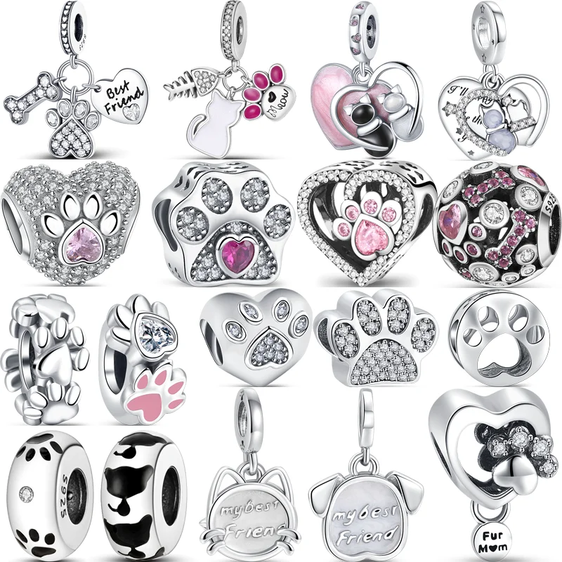 Mới 925 Bông Mèo & Chó Động Vật Paw In Hình Mỹ Charm DIY Hạt Phù Hợp Với Vòng Tay Pandora Dành Cho Nữ Trang Sức phụ Kiện