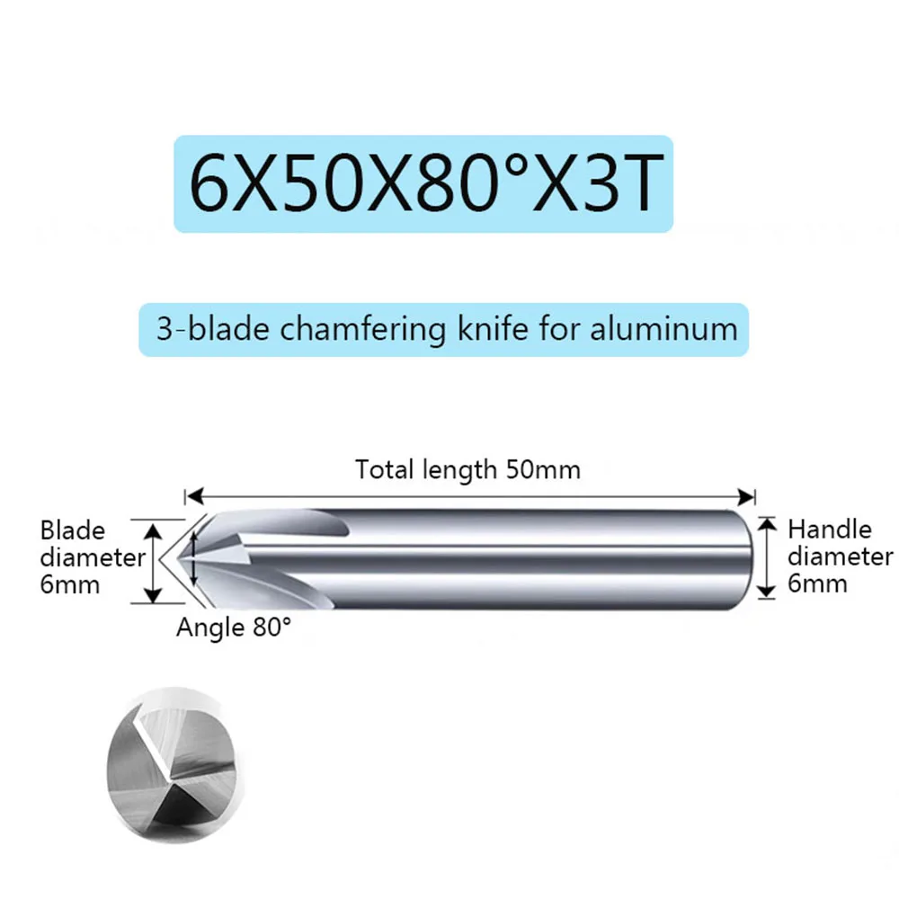 

HRC58 Chamfering knife 30/40/45/50/60/70/80/90/100/110/120/130/140/150 Degrees 3 Flutes Deburr End Mill Engraving Chamfer Cutter