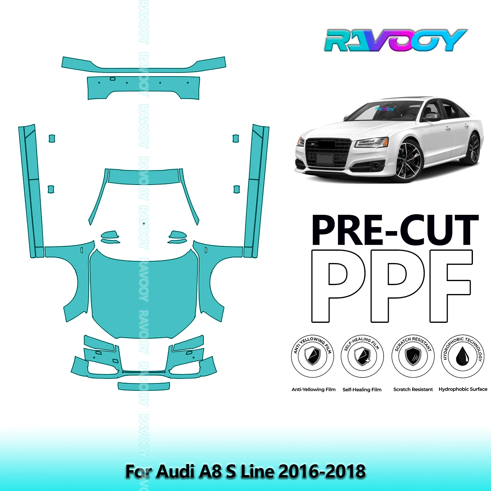 

Front Kit+Rockers+Rear Bumper Clear Bra Precut PPF Paint Protection Film For Audi A8 S Line 2016-2018